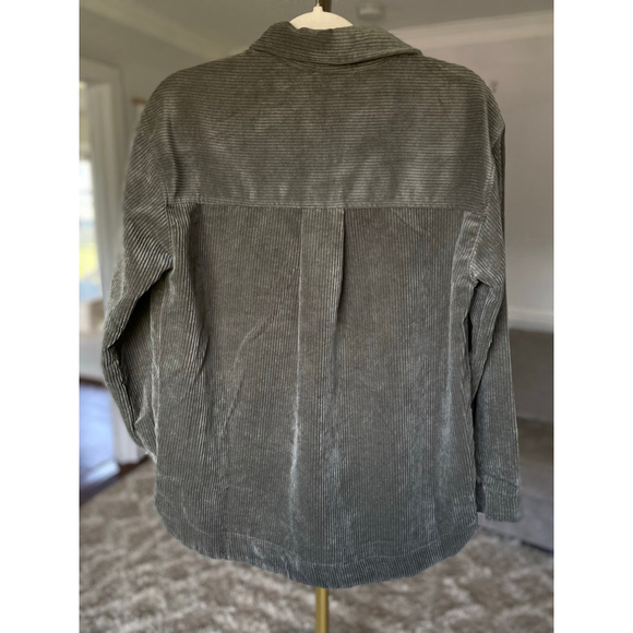 Sugar Rush Corduroy Button Shacket Olive Green Buttery Soft Autumn Winter Collar - Picture 7 of 8